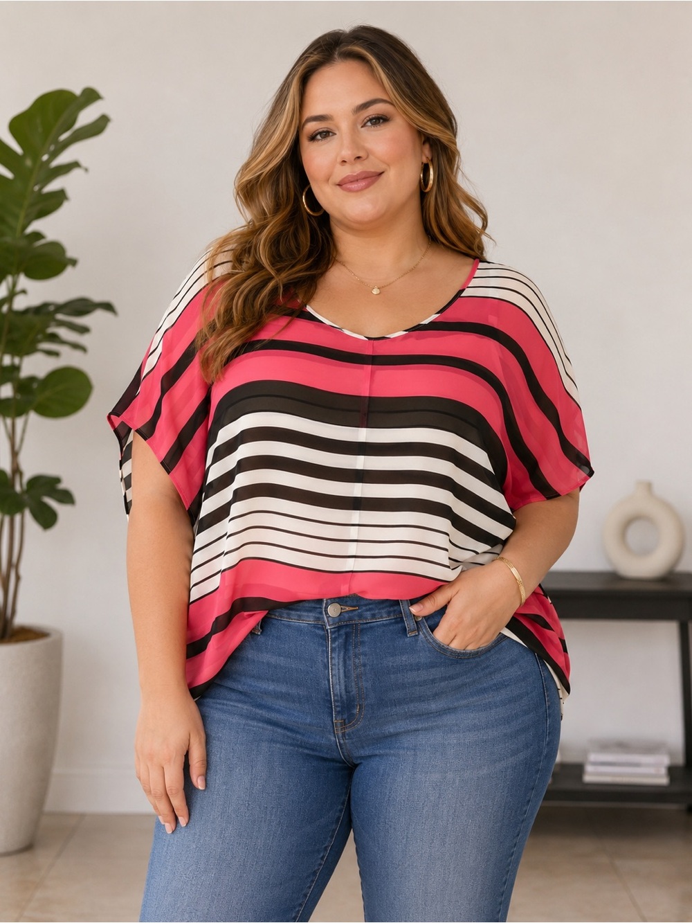 Torrid stripes open back blouse
